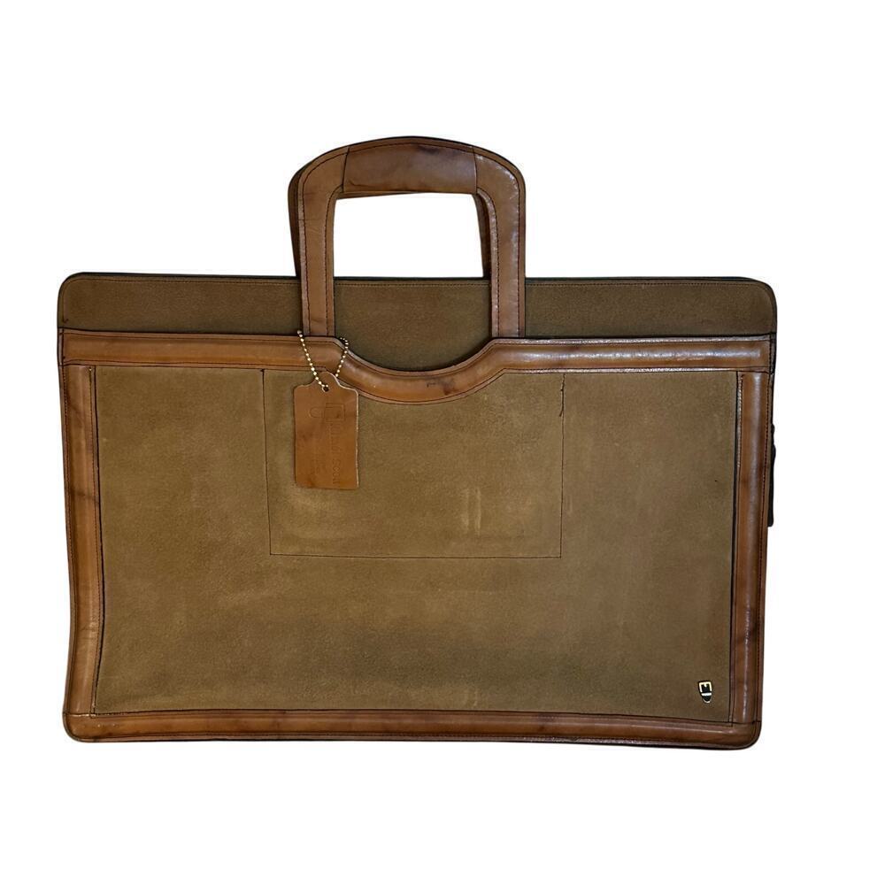 NWT Vintage Michael Scott Brown Tutone Leather Suede Briefcase Portfolio Bag - Picture 1 of 12